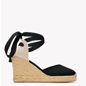 Soludos Blue and Cream
Espadrille Wedges with Ankle Strap